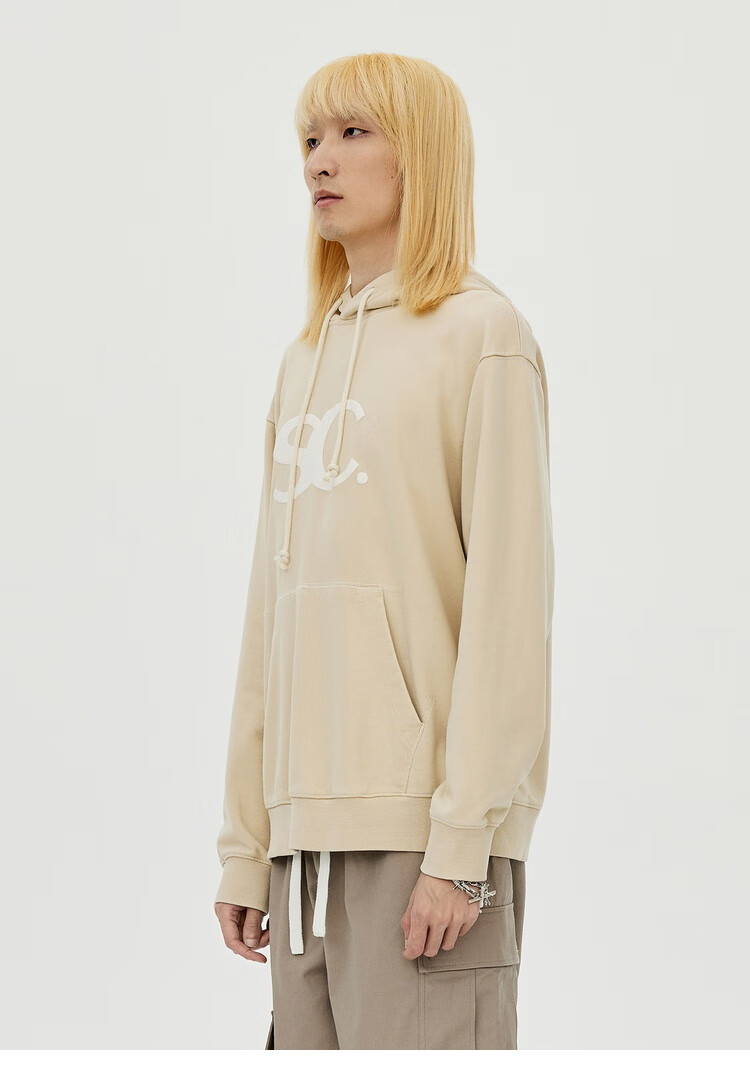 inxxstreetscrewloose21秋新品港风宽松刺绣连帽卫衣情侣款卡其xs