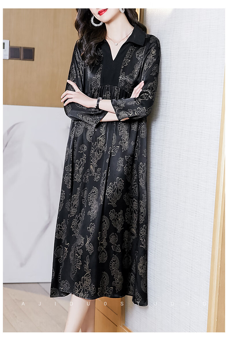 品牌杭州重磅真丝连衣裙香云纱女装专柜高端花色m95105斤