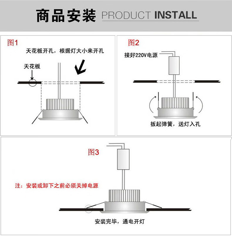 吊顶筒灯开孔位置图片