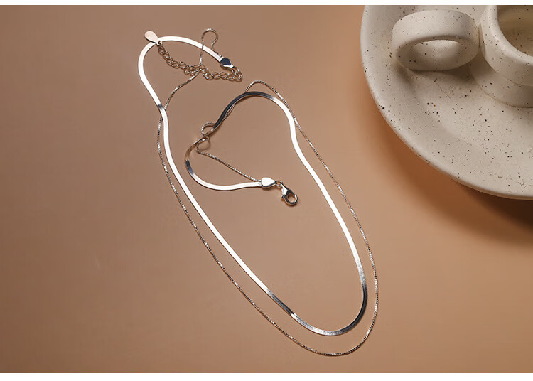 双层蛇骨链项链925银裸链叠戴混搭链条锁骨链短款颈链春夏925银