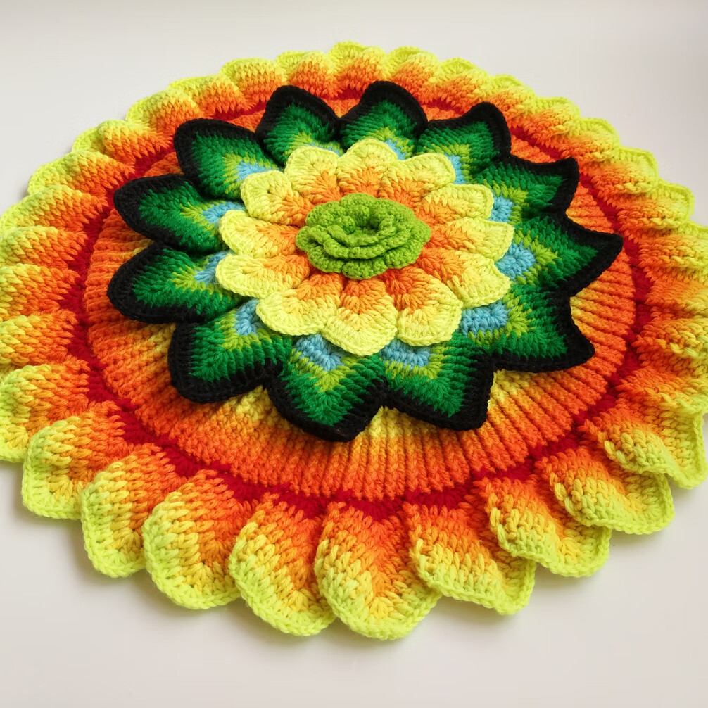 手工莲花坐垫毛线纯手工编织坐垫莲花椅垫diy家用办公椅垫车垫线钩