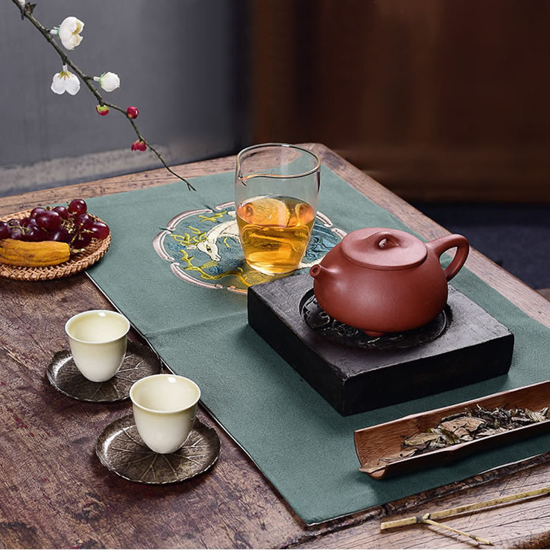 心茧刺绣干泡席茶巾棉麻茶艺茶席吸水方形茶布禅意中国风茶桌抹布桌垫