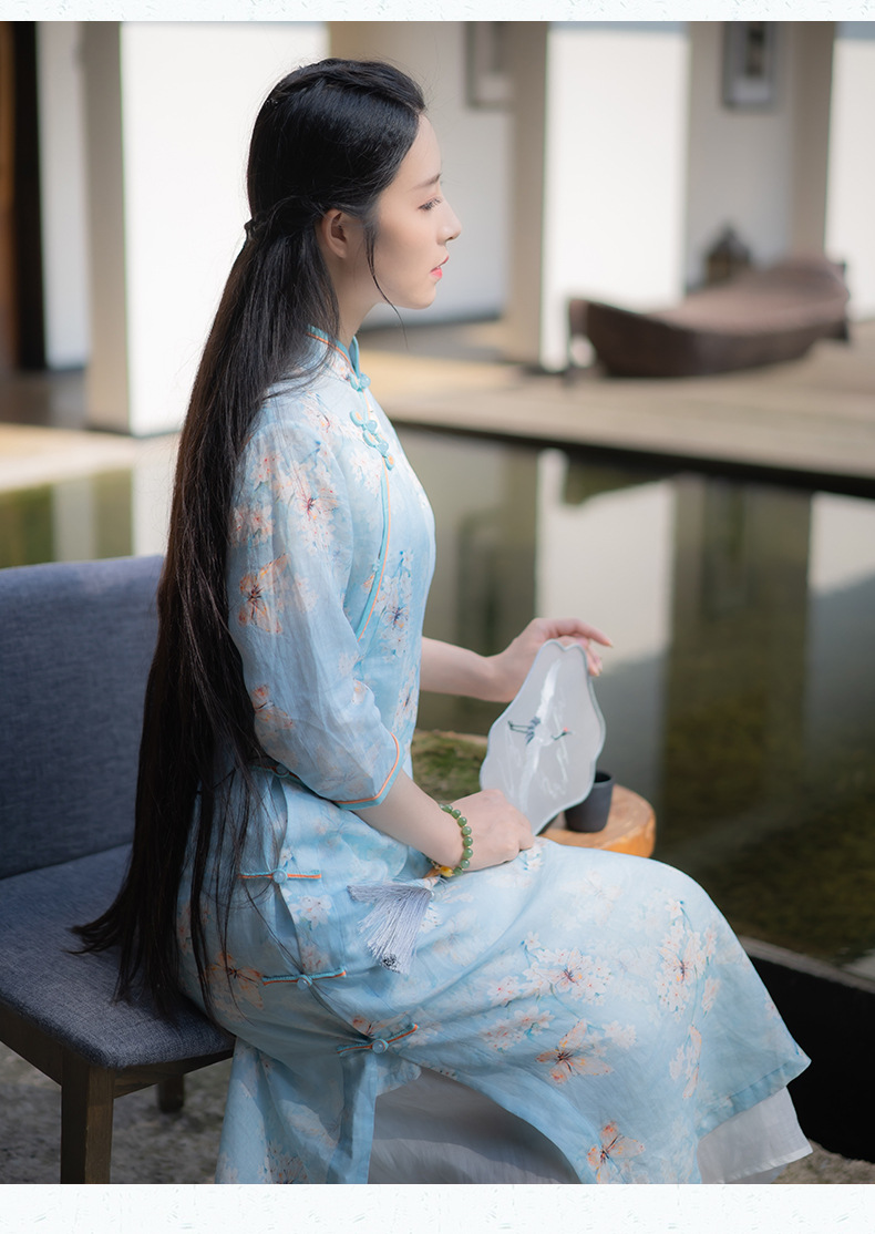 国风文艺禅茶服仙改良小个子年轻款苎麻改良旗袍式修身夏季茶服女中国