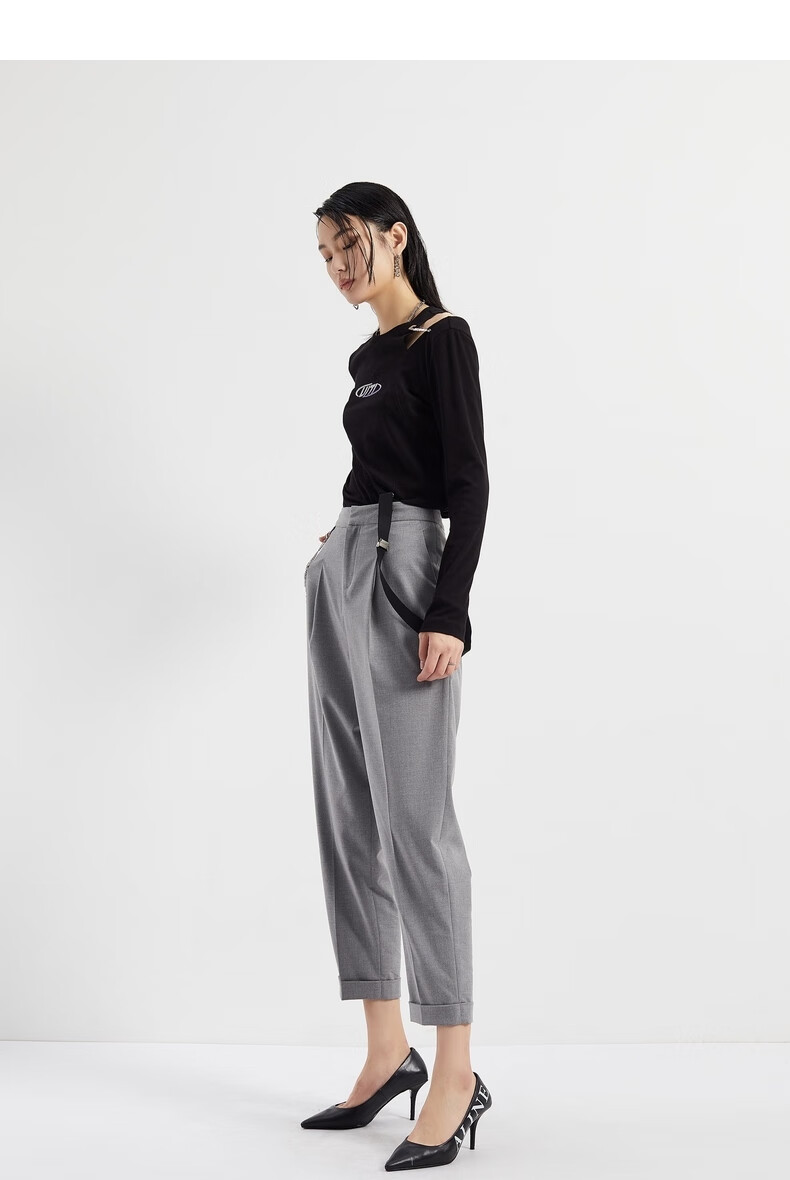 uti尤缇2022春季新款裤子链条收脚休闲裤潮盐系高级灰色西装裤女灰色