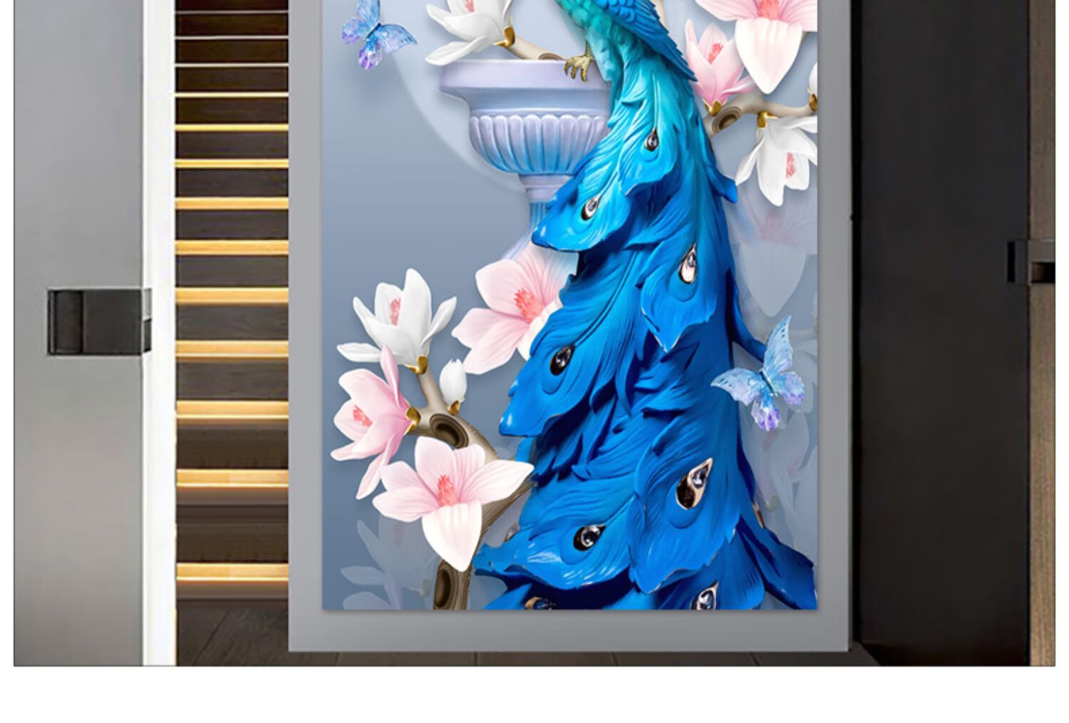 玄关过道走廊背景墙贴壁画自粘孔雀3d立体墙画墙纸贴画va22孤芳自赏小