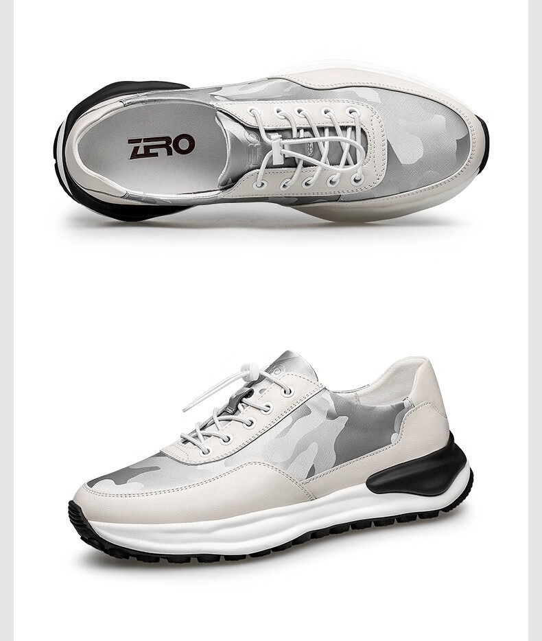 官方发售zero零度男鞋季新款运动休闲鞋时尚迷彩厚底鞋子潮流皮鞋黑色