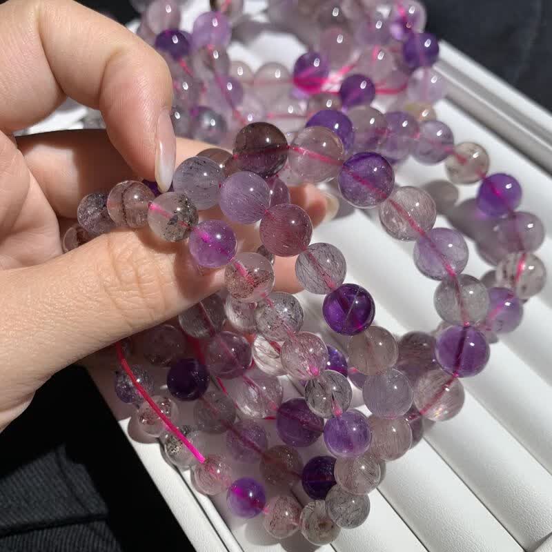 去寻黑加仑超七三轮骨干水晶手链女超7发丝云母骨干手串男饰精超七单