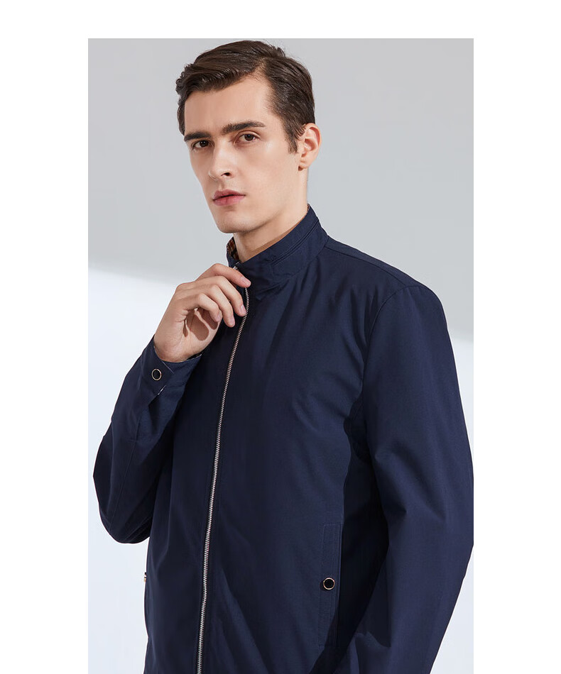 罗蒙romon男士夹克衫秋季新款纯色短款外套中青年时尚休闲立领外衣