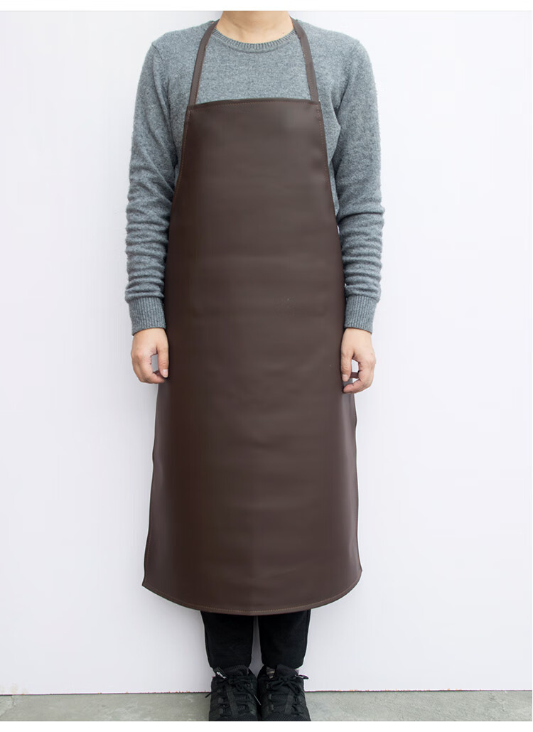 雷事兴防水防油皮革围裙男女白色厨房饭店工厂作业服长款加厚pu工装围