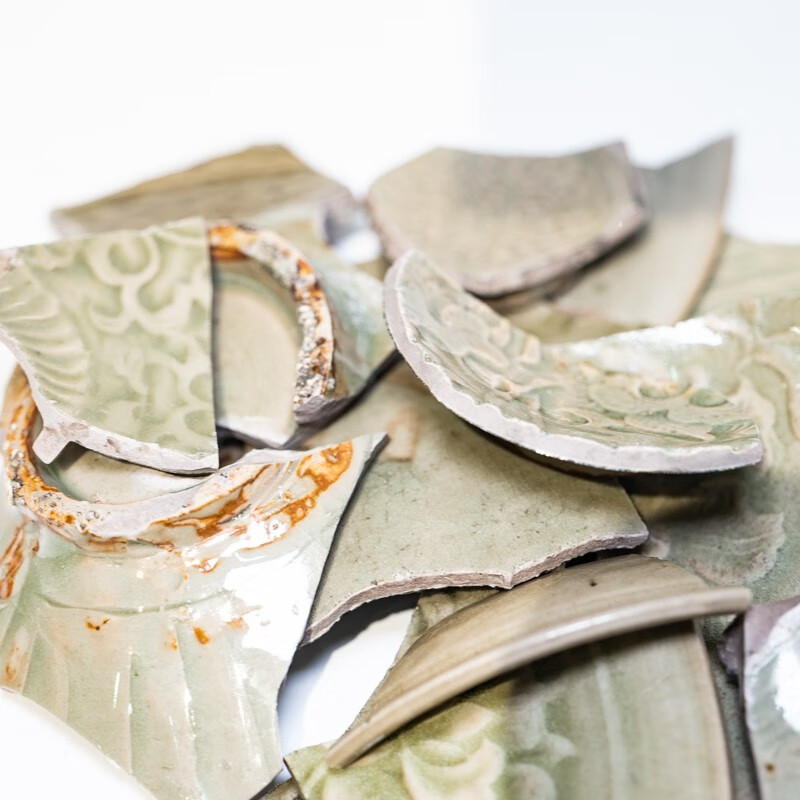 古玩瓷器瓷片工艺品收藏瓷器碎片学习标本碎片绿釉瓷剔花瓷器陶瓷标本