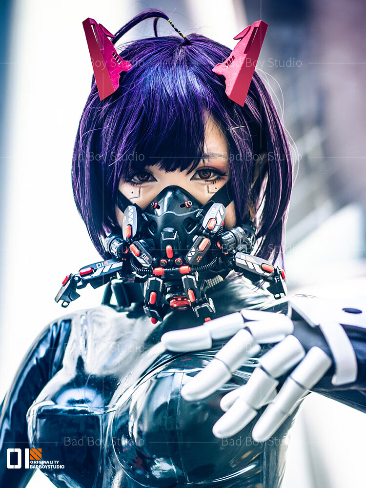 赛博朋克机械面具 赛博朋克面罩发光护目镜防毒面具cos科幻机械能bad