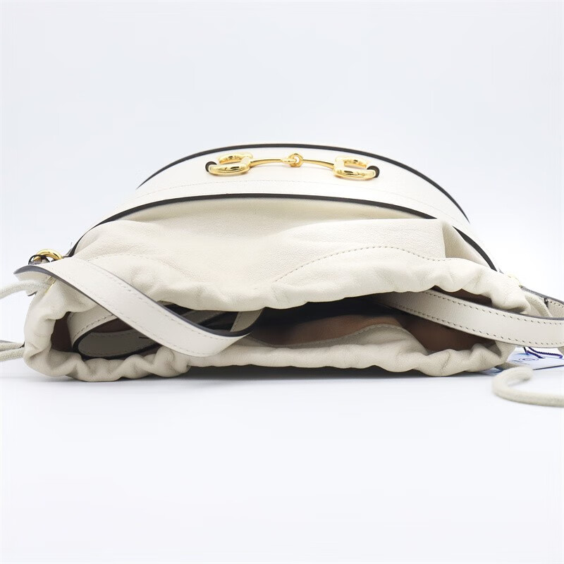 二手99新gucci古驰女包白色牛皮1955抽绳水桶包单肩包98新
