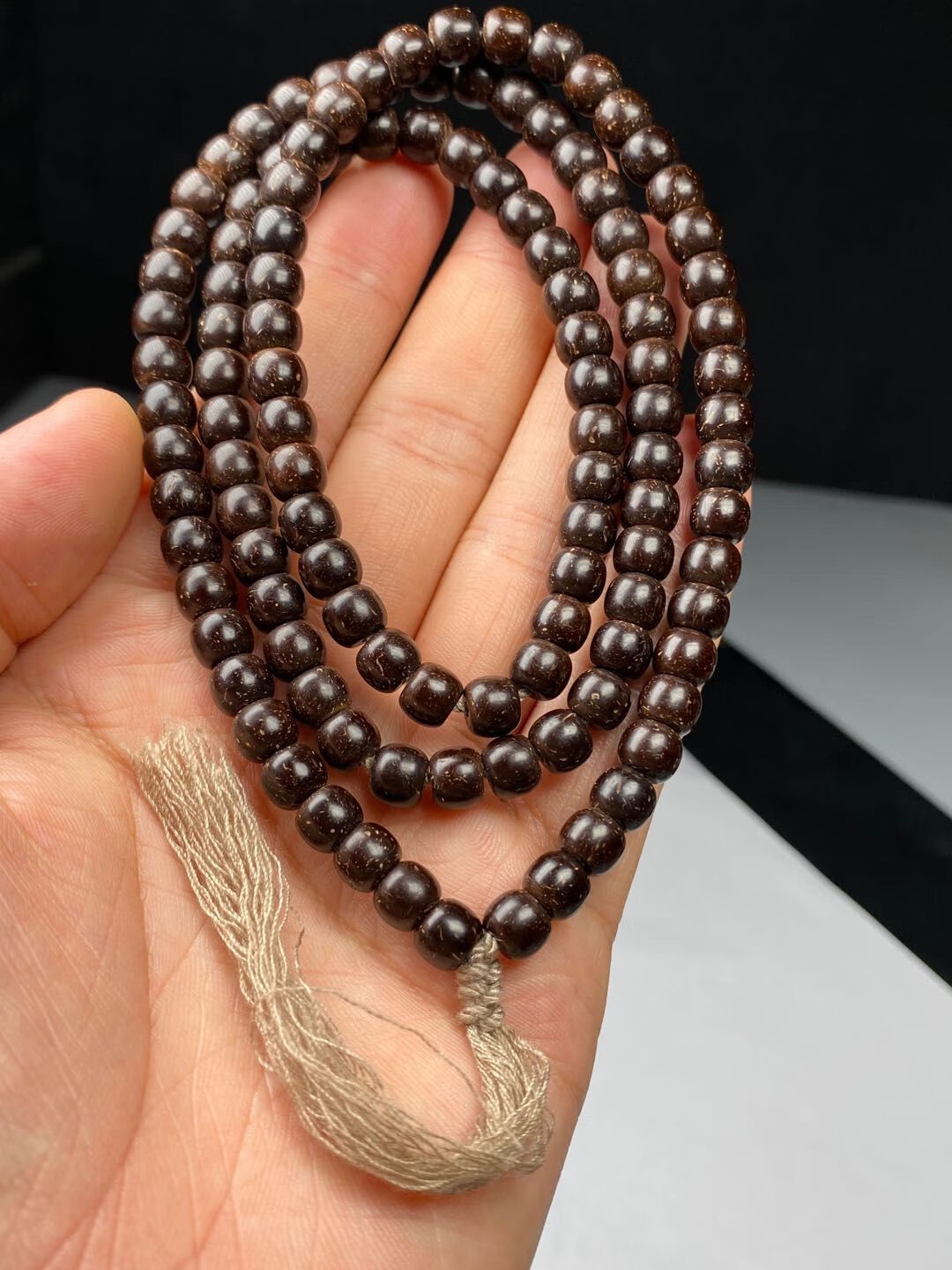 精品印尼原生态原色老料直切老型椰蒂108佛珠手串 5*6老型桶珠【图片