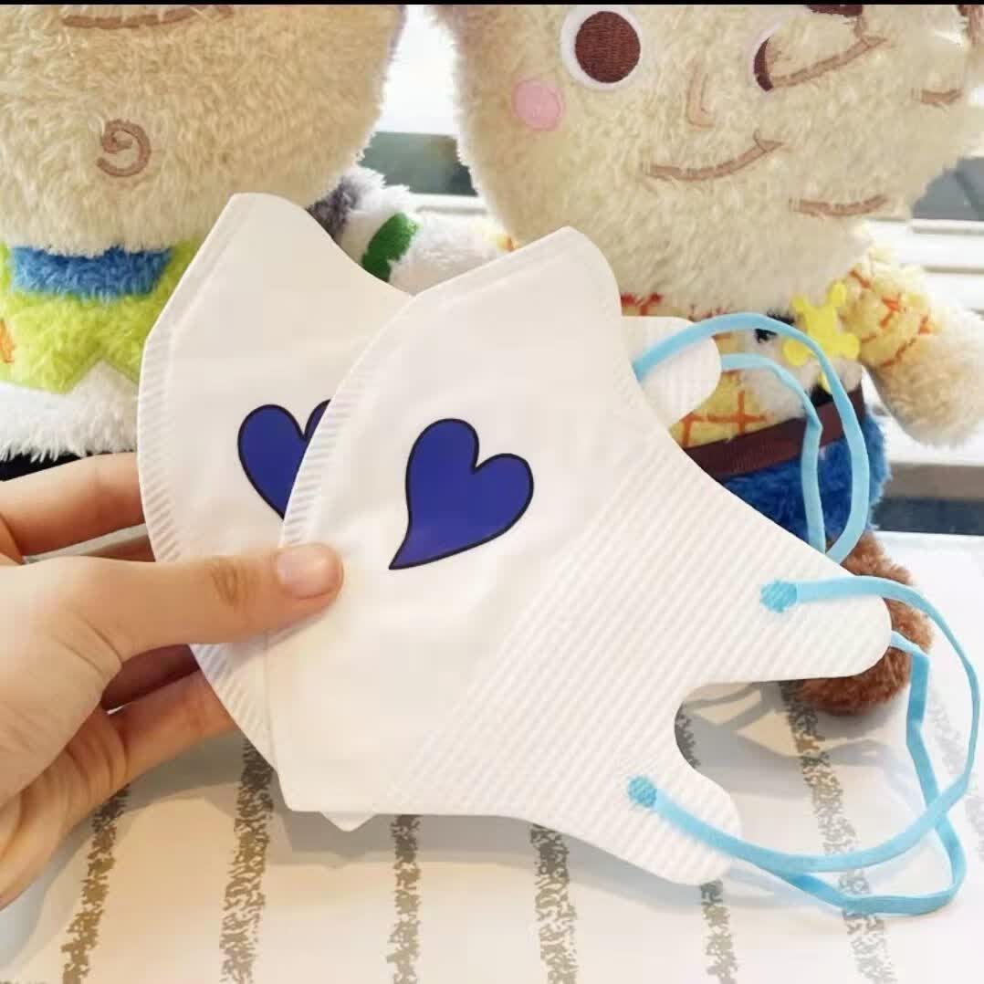 爱心3d立体印花口罩少女心高颜值桃心心形防护口罩蓝色爱心口罩10片装
