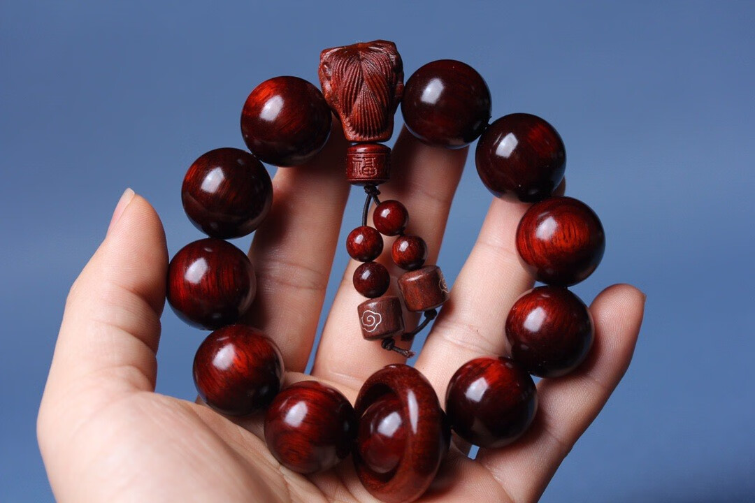 宾昔非洲小叶紫檀20佛珠手串雕刻龙头跑环创意紫檀木质文玩芭比檀2012