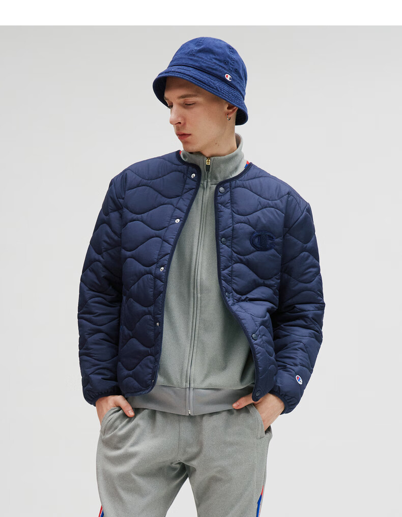 champion冠军秋冬经典男式刺绣大c圆领棉服外套 墨绿色 xl