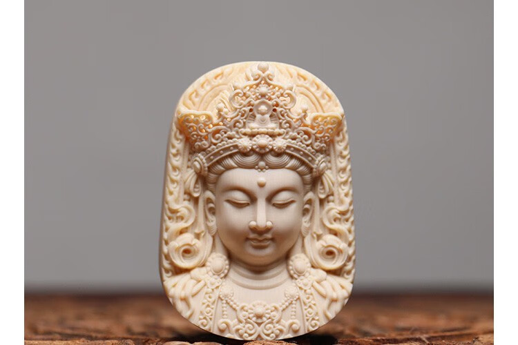 璀福银楼 天然猛犸象牙观音吊坠 牌子男士挂件雕刻佛头 生肖摆件原料