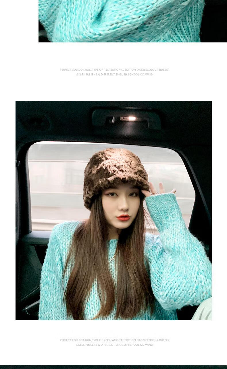 新品冬帽女加绒帽子女秋冬韩版甜美日系毛绒白色渔夫帽圆脸保暖护耳仿