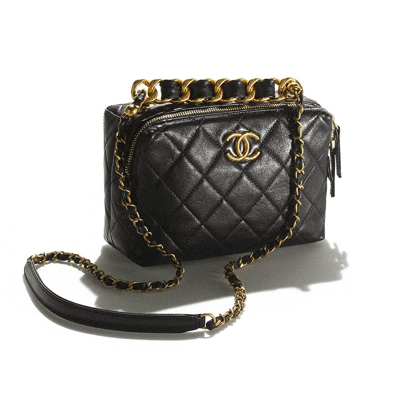 chanel香奈儿女包迷你保龄球包单肩包斜挎包黑色小牛皮菱形格纹经典双