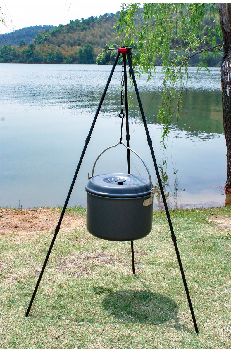 户外野营便携锅具行军锅篝火三角架野外生存装备露营炉炊具吊锅架便携