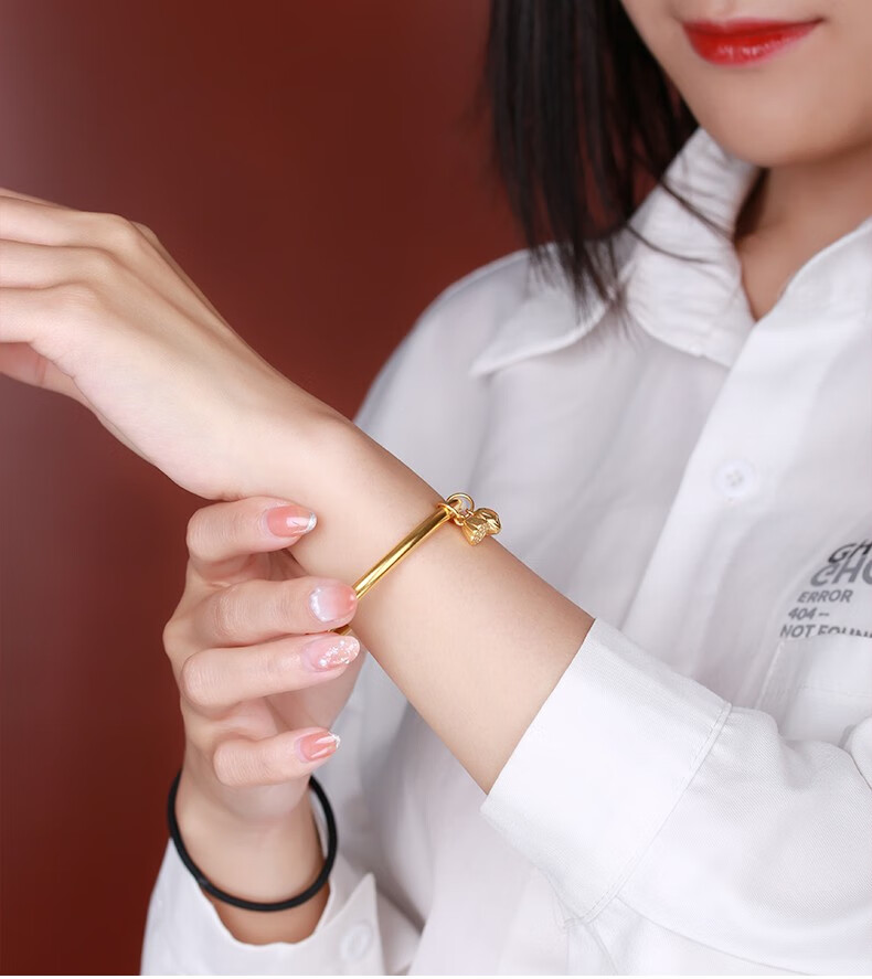 喜圣珠宝 黄金手镯女足金999两世欢手镯3d硬金工艺黄金莲花莲蓬手镯网