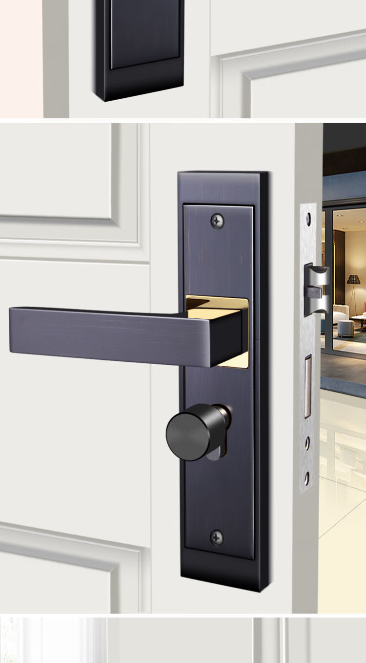 青古铜门锁室内卧室黄古铜房间门锁家用磁吸静音执手门把手实木门