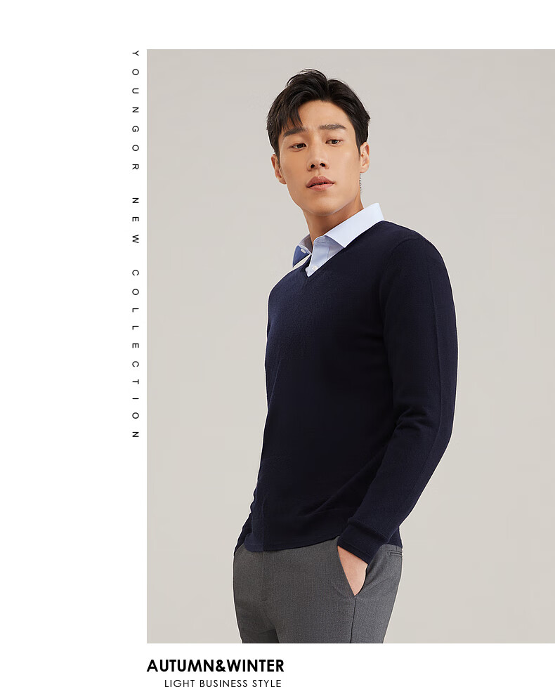 YOUNGOR Men's Sweater Autumn Winter Youth Business Casual VYQW639998FVA Navy 95cm 3