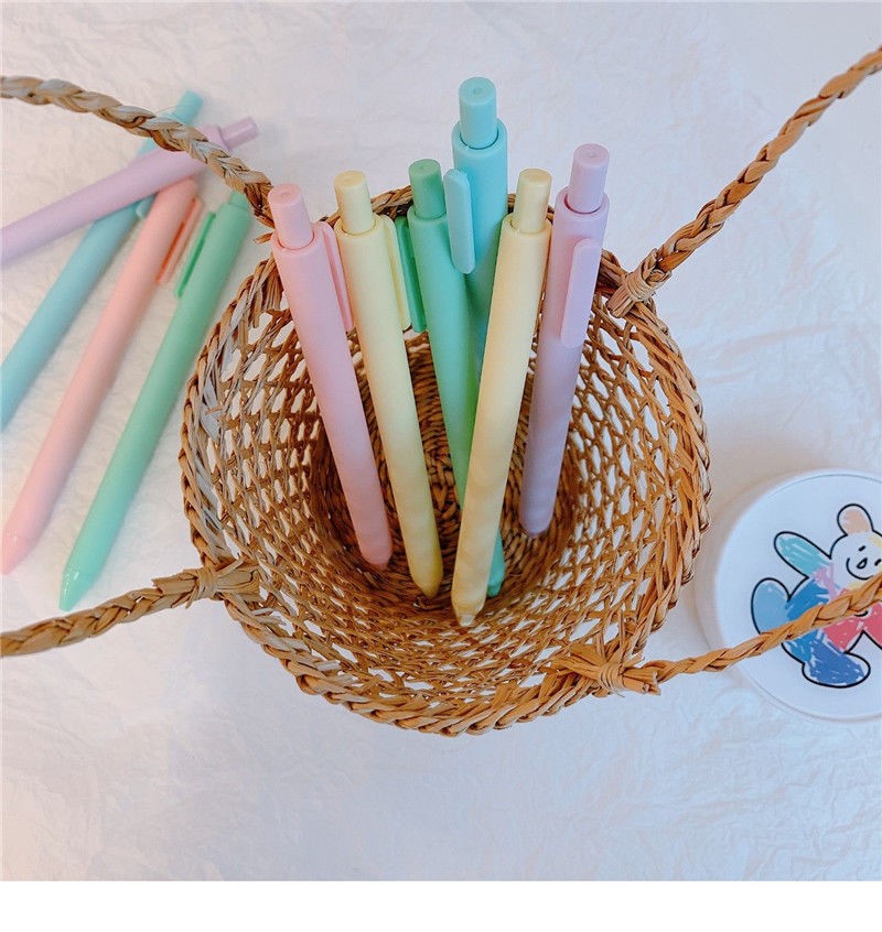 床畔马卡龙色系中性笔彩色磨砂壳黑色签字笔 按动式创意简约签字笔