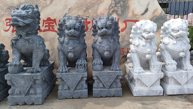 迪洛德 天然青石雕石狮子汉白玉精雕大门口装饰摆件门墩一对仿古迎门