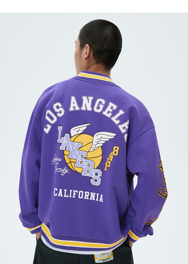 杰克琼斯秋季男士nba联名湖人队图案装饰棒球夹克外套222321054 f38深