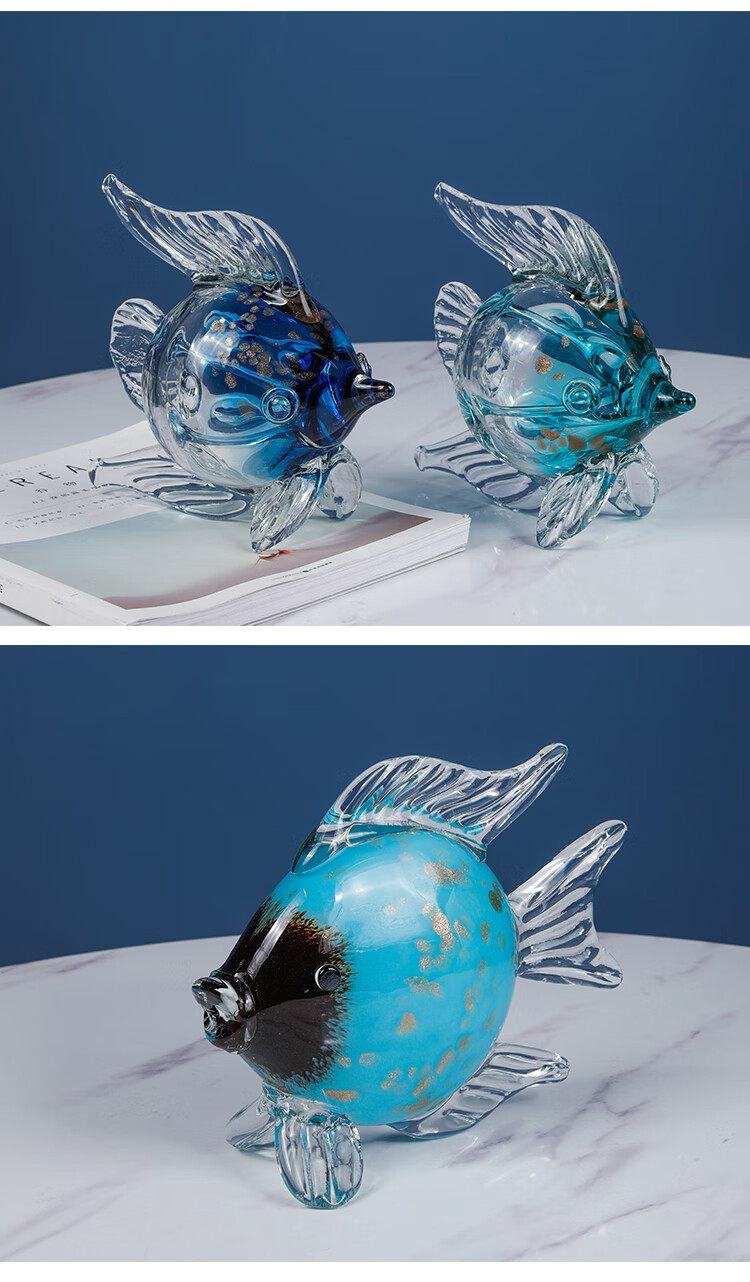柏梵(bofan)创意琉璃玻璃亲嘴鱼情侣鱼摆件家居饰品客厅餐桌现代软装