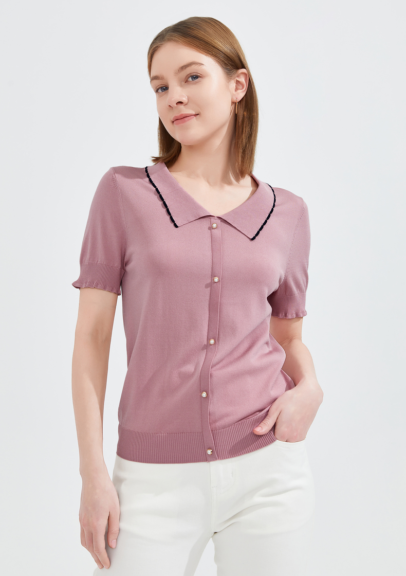 商场同款jz玖姿粉红色小衫女装2022夏季新款优雅针织衫jwbx31228花