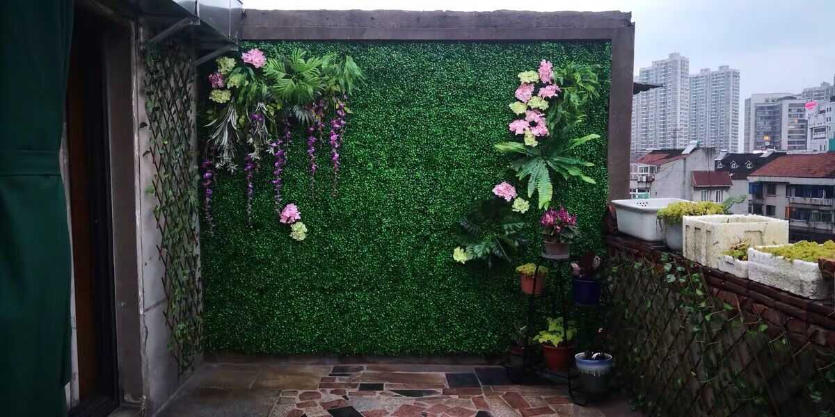 仿真植物墙绿植墙草坪墙面仿草皮塑料假草米兰尤加利门头壁挂装饰浅