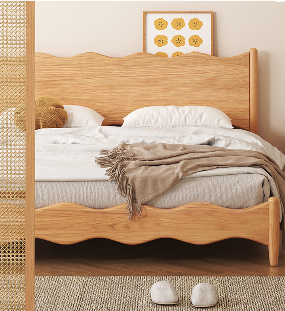 8米双人床日式白蜡木侘寂风简易床北欧现代简约家居家具 实木床 椰棕