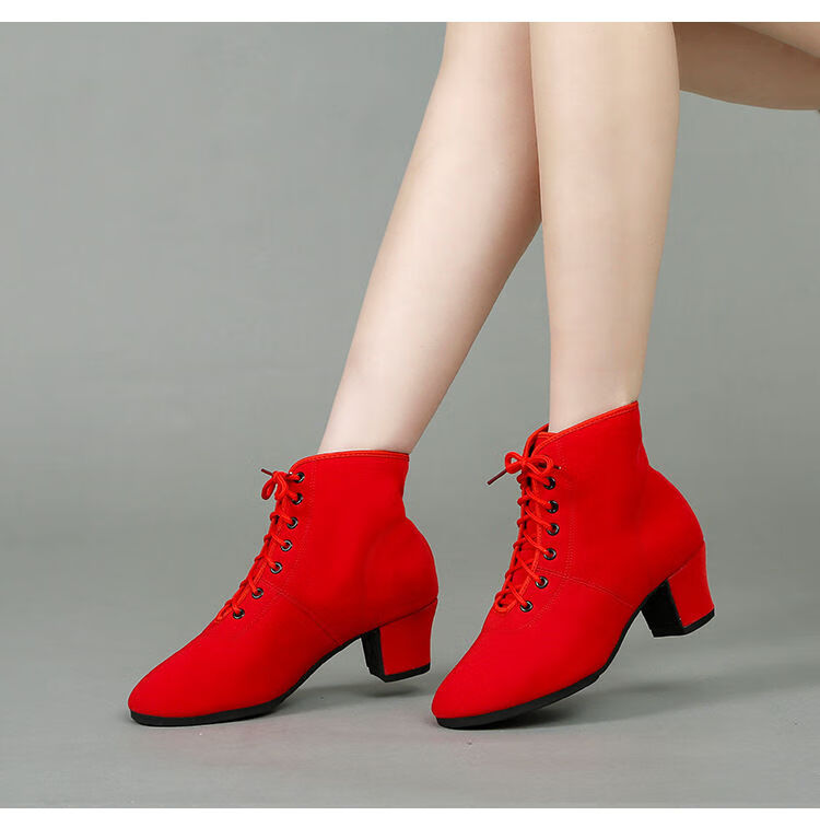 拉丁舞鞋练舞鞋女士牛津布广场舞鞋摩登交谊舞教师鞋形体舞靴红色直板