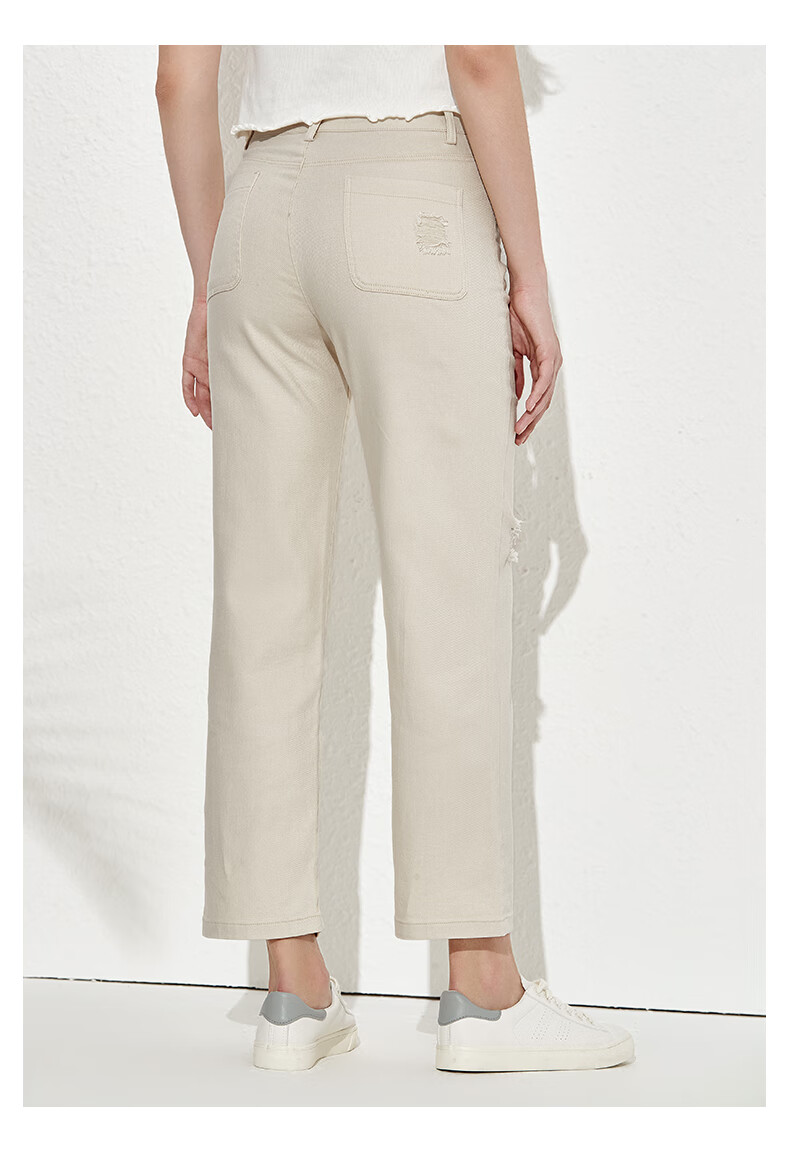 百斯盾纯棉九分休闲裤女2021春夏新款直筒高腰显瘦时尚破洞薄款女裤