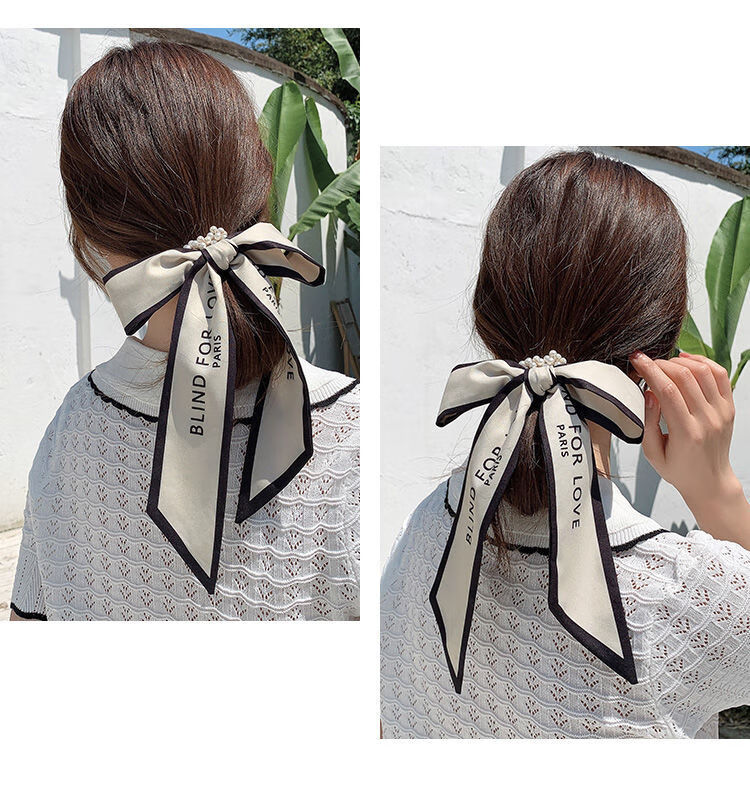 发带丝巾发带女外出气质绑发蝴蝶结发饰飘带头绳18波点知更鸟2件