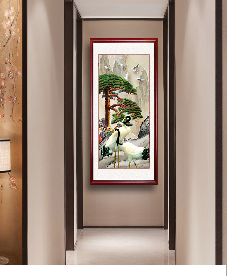 新中式迎客松山水画玄关装饰画风水过道进门入户挂画壁画国画 流水生