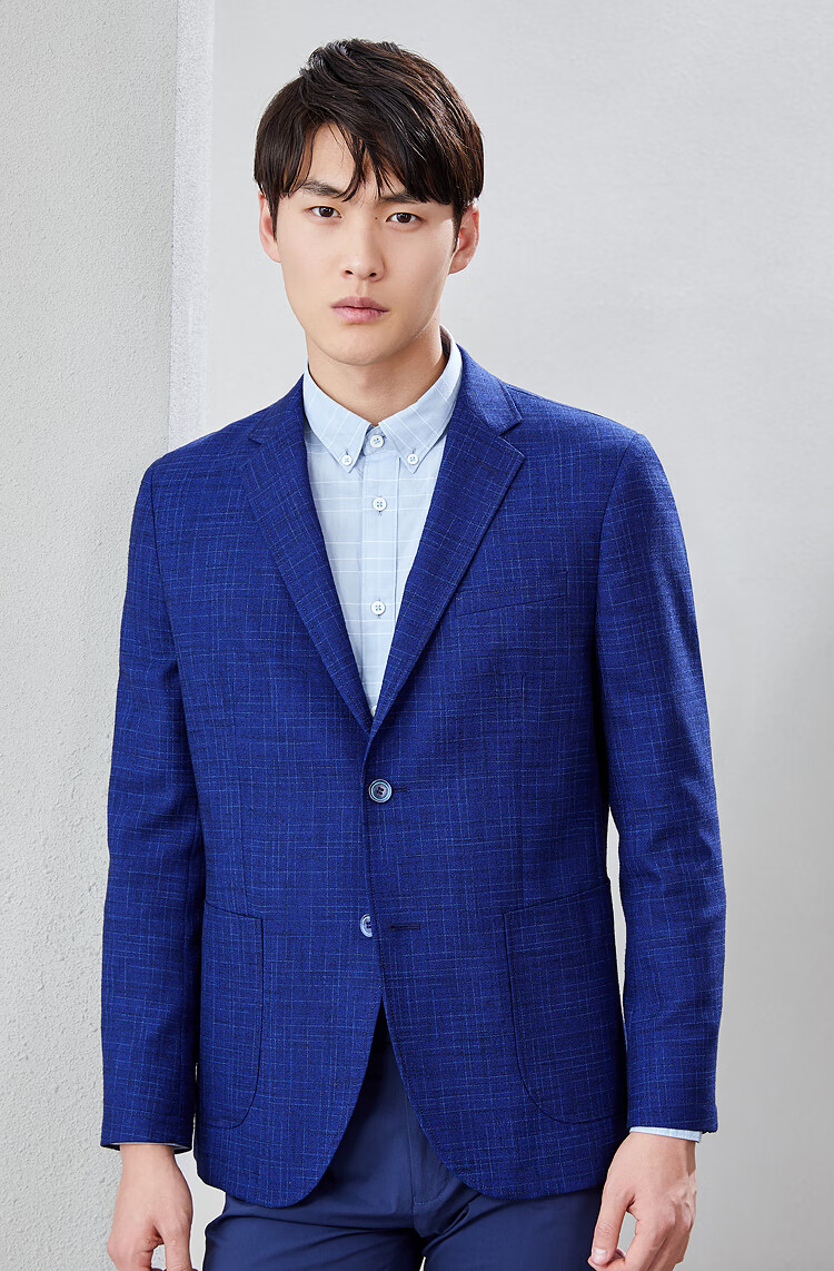 hla海澜之家休闲西服男竹节纹商务修身单西外套hwxad1r026a 藏青花纹