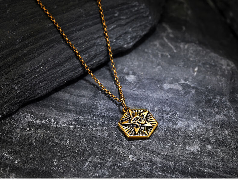 老凤凰款黄金荷鲁斯之眼吊坠复古酷潮黑金五星足金999男士信仰黄金