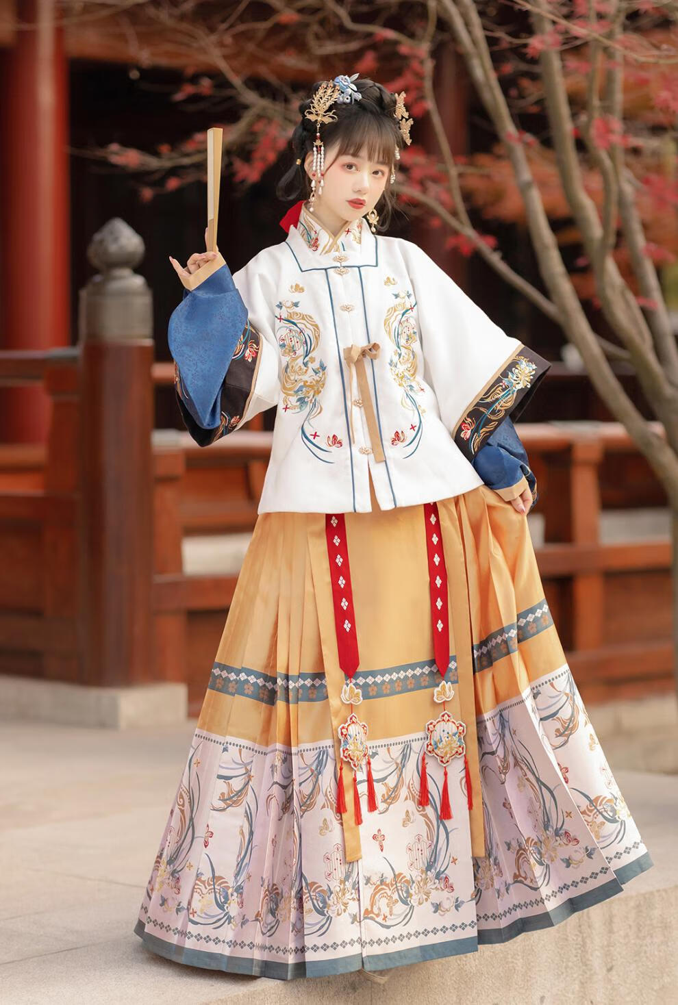 雅格罗伊汉服女成人秋冬明制汉服女方领半臂琵琶袖仿妆花马面裙加绒