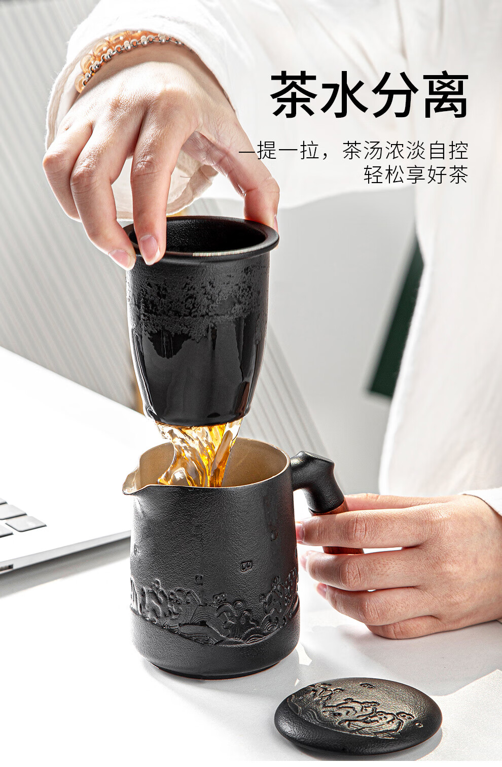 fgacct黑陶旅行茶具套装单人户外便携式快客杯一壶四杯陶瓷小套茶壶