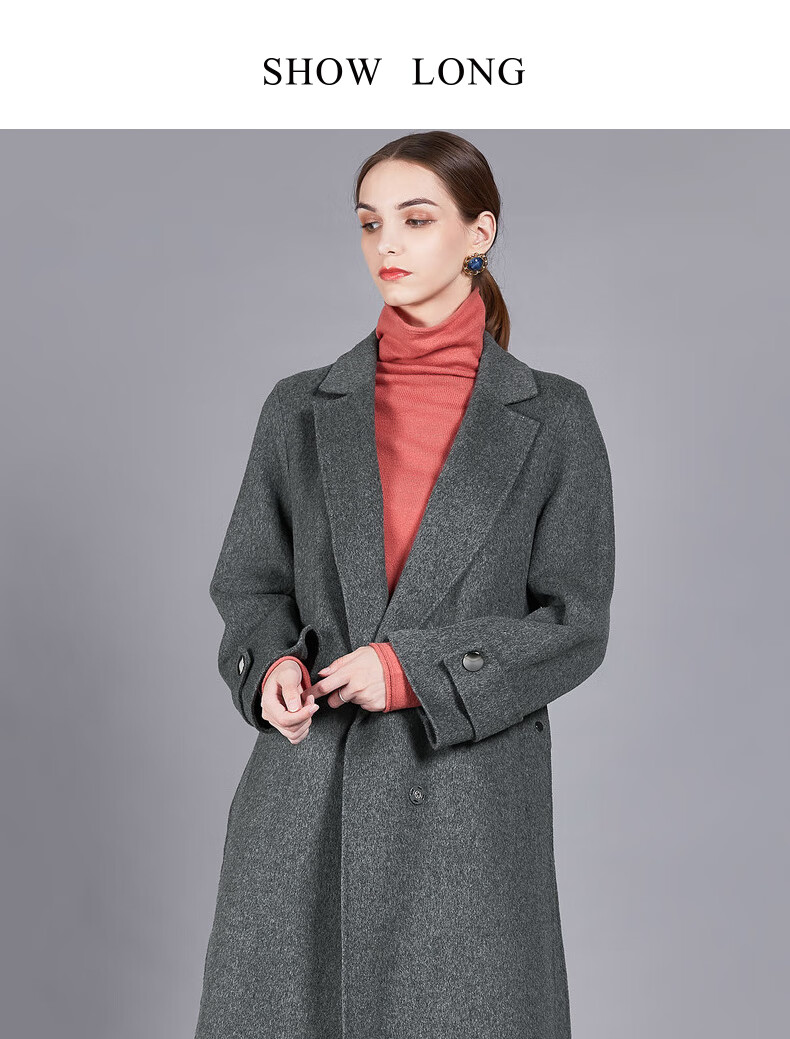 舒朗冬新款时尚翻领中长款双面羊毛呢大衣外套dsh4i59深灰9m