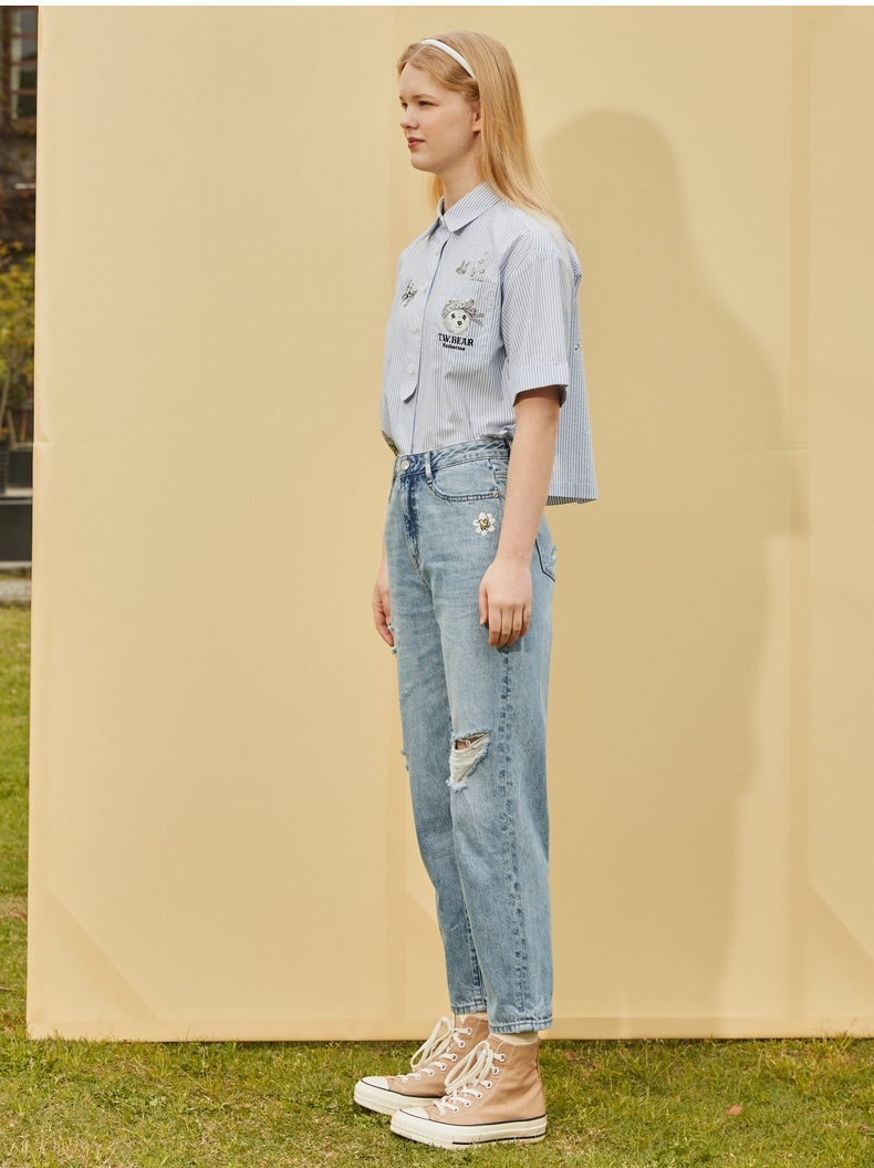 teenieweenie小熊破洞牛仔裤直筒显瘦裤子潮设计感萝卜裤女夏新款tttj