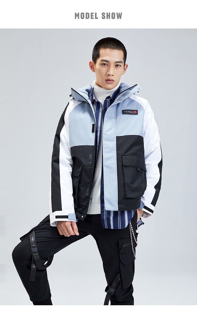 安踏男装羽绒服保暖连帽外套男士防风上衣 基础黑 m