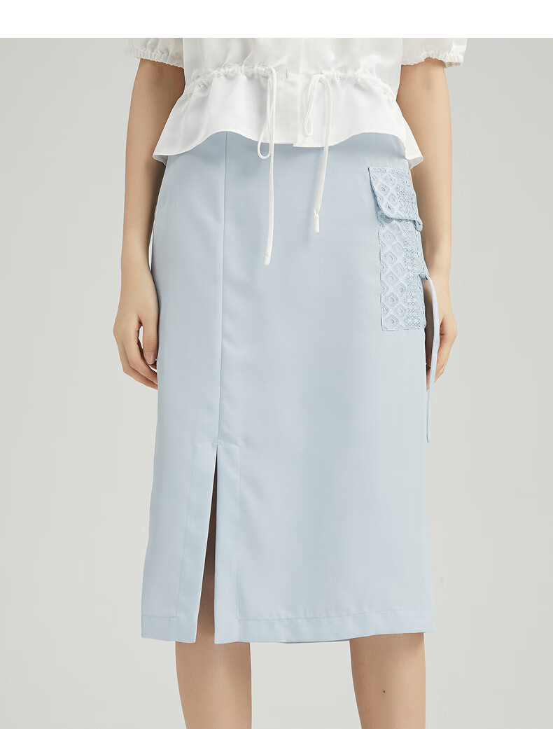 商场同款xg雪歌简约褶皱荷叶边蕾丝鱼尾裙2020夏季新品女时尚修身包臀