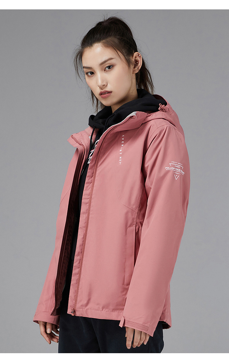 探路者冲锋衣女三合一可拆卸两件套加绒加厚潮牌户外服92106102朱雀红