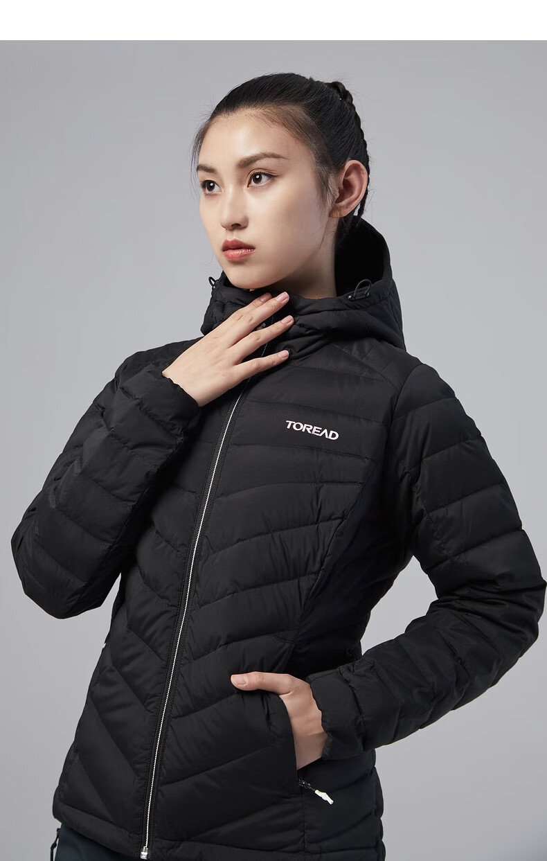 探路者羽绒服女保暖防寒服秋冬运动户外女式东丽面料立体剪裁连帽防