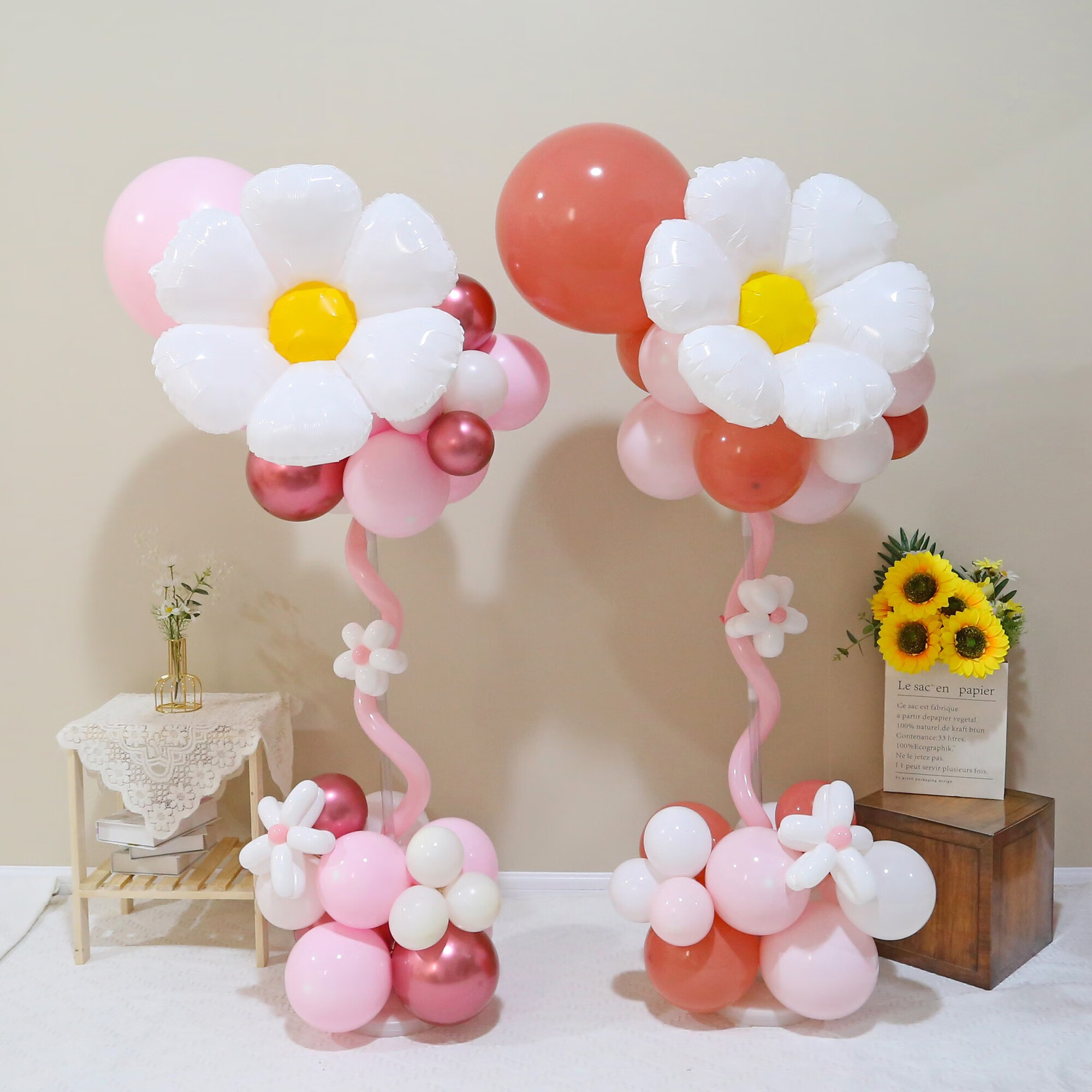 定制开学小雏菊太阳花气球立柱幼儿园装饰珠宝店商场店铺开业店庆布置