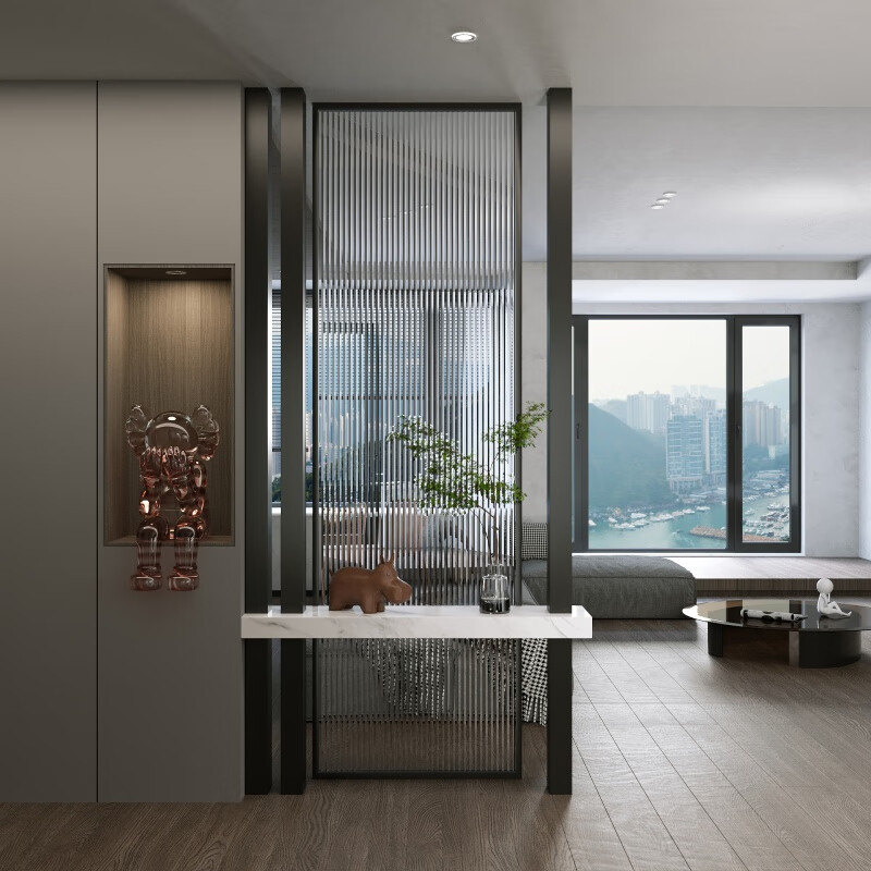 玻璃隔断创意长虹玻璃隔断墙入户屏风客厅不锈钢现代简约铁艺轻奢玄关